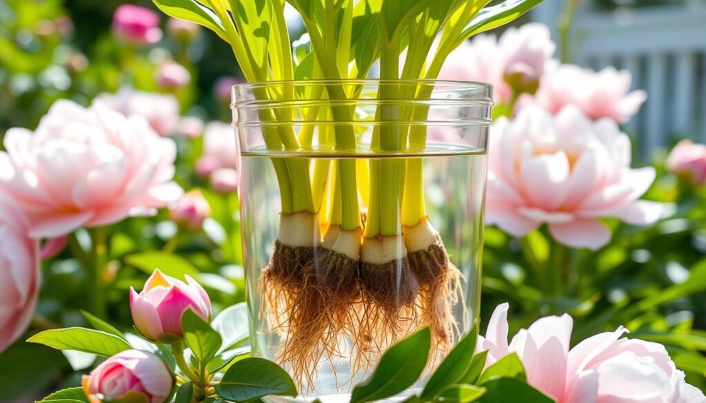 rooting herbaceous peonies in water